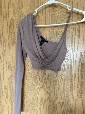 Forever 21 One-Shoulder Twist Front Crop Top - Taupe